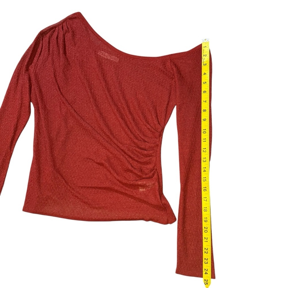 NWOT ZARA Large Rust Red One Shoulder Ruched Long Sleeve Lightweight Cocktail - Picture 13 of 13